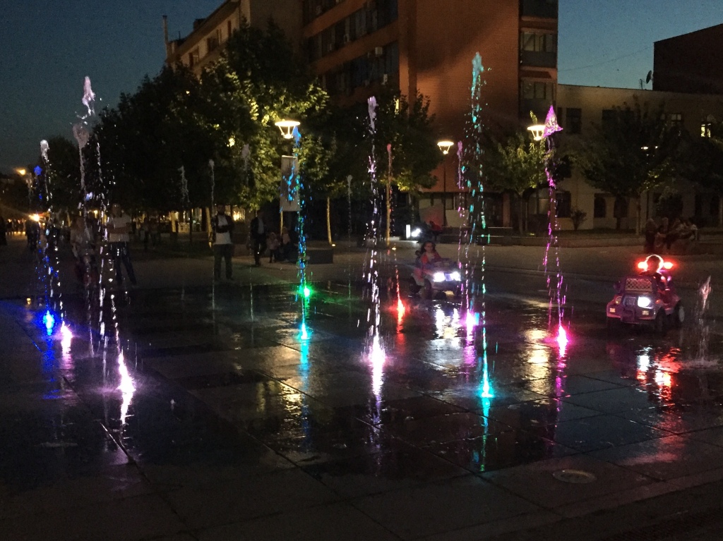 Mother Teresa Square at night