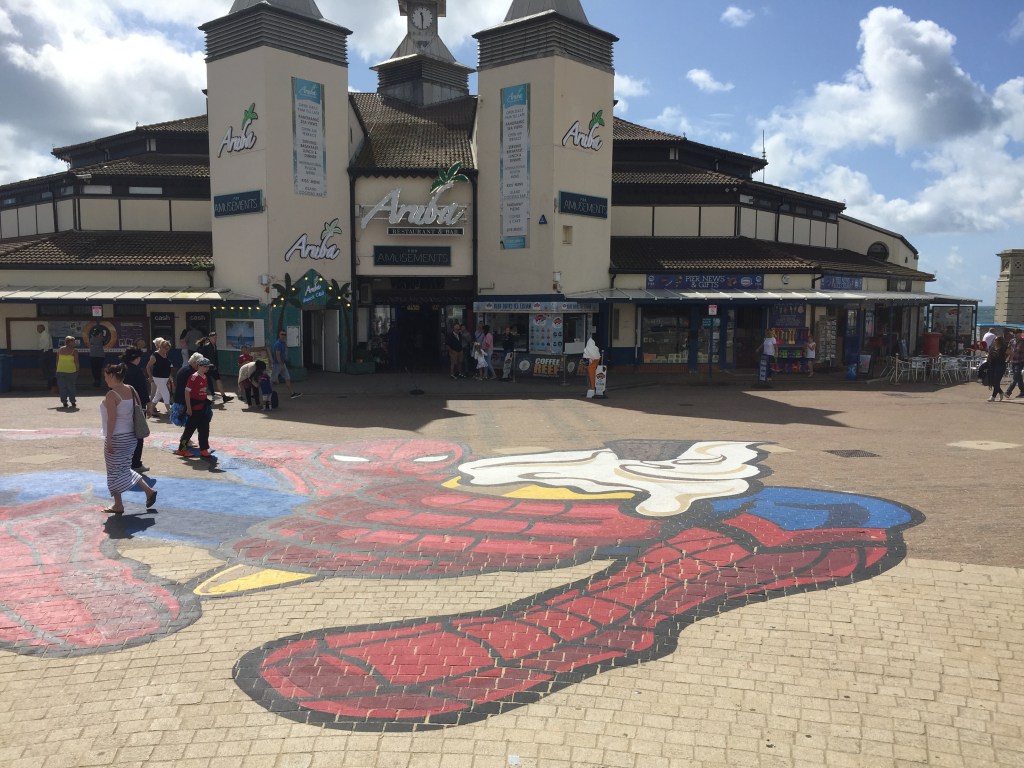 Pier Approach with Spiderman art installation